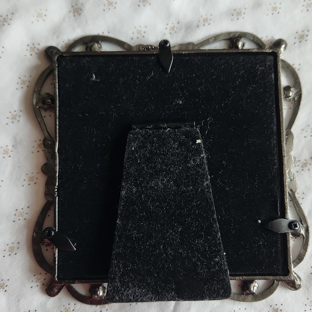 Vintage Green Enamel Ornate Rhinestone Elegant Square Photo Frame